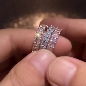 Huitan Luxury Micro Paved Square Cubic Zirconia Promise Love Rings for Women Engagement Wedding Jewelry Hot Sale Drop Ship Ring