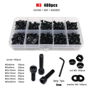 Bộ Ốc Vít Lục Giác Chìm Đầu Allen DIN912 Thép Đen Cấp 12.9 M1.6-M8 1000 Chiếc Dùng Cho Máy Làm Từ Thép Dùng Trong Chế Biến Gỗ