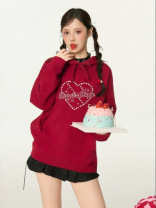 Gbiaior | Retro Red Letter Printed Hoodie Jacket Loose