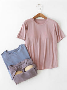 Modal with Chest Pad T-Shirt One Short Sleeve Tops Womens Wear-Free Bra Yoga Intimates Inner Wear Outer Wear Summer