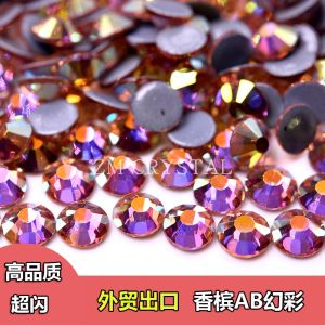 Champagne AB Color Art Sports Suit Latin Dance Costume Rhinestone Simulation Austrian Crystal Flat Bottom Glass Hotfix Rhinestone
