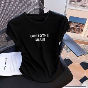 Cotton Slim Fit Short Sleeve T-shirt for Women Summer Design Casual Ruched Waist-accentuating Round Neck Printed Work Shirt