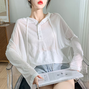 French Style Hooded Thin Summer Long Sleeve Top