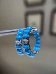 Vintage Style 925 Silver Rhodium Plated Gold Green Turquoise Mid-century Circle Earrings Fashionable Retro Feelings Studs