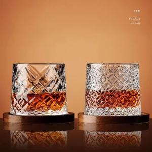 Tumbler Whiskey Glass with Base Crystal Whiskey Glasses Rotating Spinning Wine Brandy Glass Cup Drinkware for Bar Home