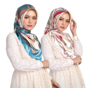 90cm Large Square Saddle Chain Prints Ladies Silk Scarf Floral Scarves Shawl Elegant Hijab Accessories