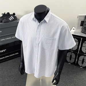 Casual Basic Striped Short Sleeve Mens Shirt Loose Fit Turn-down Collar Pocket Summer Fashion Youth Popular Style Salt System