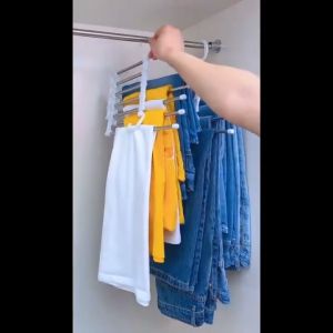 Stainless Steel 5 IN 1 Magic Pant Trousers Hanger Telescopic Wardrobe Foldable Storage Rack Multi-Layer Clothes Hanger