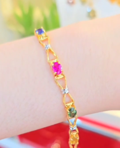 สร้อยข้อมือพลอยสลับสี พลอยทับทิม + พลอยแซฟไฟร์ พลอย 8.5 กะรัต ตัวเรือนทองคำแท้ 90% มีใบรับประกัน