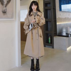 Knee-Length Womens Utility Coat Spring Autumn 2025 New Korean Style Sweet Gentle Versatile Popular Polyester Long Sleeve