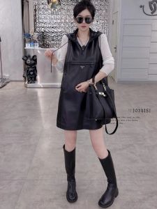 Genuine Leather Casual Hooded Dress Sheepskin Loose Casual Sleeveless Vest Dress All-Matching A- line Skirt New Arrival Haining