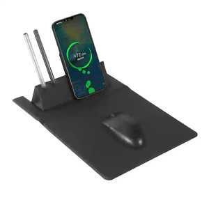 【✅SG READY STOCK】RICHMENTMALL 4 IN 1 Portable Mouse Pad with Wireless Charger PU Leather Laptop Mouse Pad with Phone & Pen Holder Travel Mouse Pad for Wireless Mouse Foldable Laptop Computer Table Mats Mouse Pad for Home/School/Office Gifts