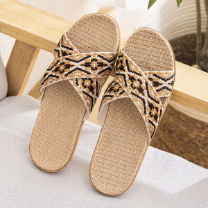 2024 Cross New Arrival Linen Slippers Mens Summer Home Indoor Cotton Linen Home Non-Slip Soft Bottom Home Slippers Women
