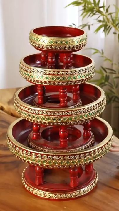 Red Round Glass Tray Serving Tray Fruit Tray Decorative Tray | Lazada