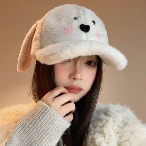 หมวกเบสบอลหนังสือเล่มสีชมพูน่ารัก หูกระต่าย หนังสือเล่มสีสันสดใส อบอุ่นฤดูใบไม้ร่วงและฤดูหนาว หน้าเล็ก หมวกทรงปากเป็ดสำหรับผู้หญิง
