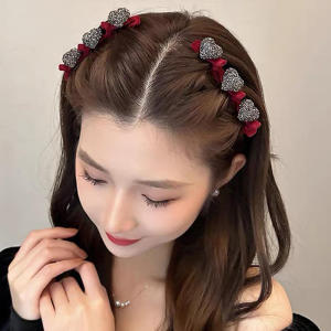 Double Layer Flocked Bangs คลิปด้านข้างคริสตัล Love Heart ผม Braiding Hairpins ผู้หญิงคลิป Bangs Barrettes อุปกรณ์เสริมผม