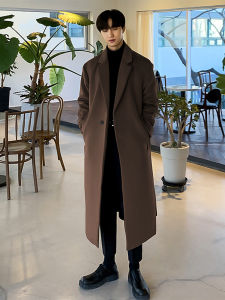 Winter Thickened Long Woolen Coat Mens Casual Korean Style British Fashion Youth Leisure Windbreaker Coat Warm Windproof