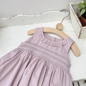 Cute Ruffle Sleeveless Shirt for Girls in Pink Purple Summer Thin Cotton Velvet Fabric Child Clothing Kids Fashion