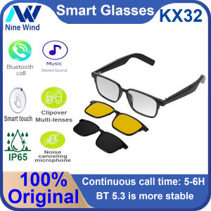NineWind  KX32 smart glasses with magnetic polarized night vision lenses anti-blue light glasses sun Bluetooth glasses night vision audio glasses sports glasses driving glasses