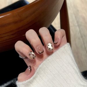 Hand-Painted Leopard Print French Short Wearing Nail Art Stickers Finished Product Gentle And White Handmade Nail Tips