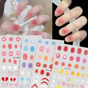 3D Nail Art Sticker Pink Red Heart Gradient Jelly Colors Self Glue Spring Love Design Peel Off Nail Art Decal