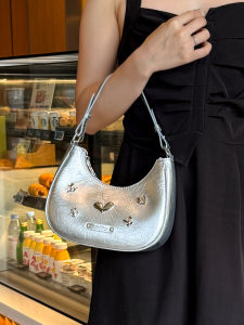 Silver Moon Shape Womens Bag Underarm Crossbody Bag Fashion Trend Design Single Shoulder Sling Bag by GUIMISIYU New 2025
