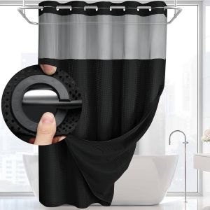 1pc No Hooks Shower Curain Dotted Waffle Weave Shower Curtain with Snap in Liner Set - 71W X 74H Fabric for Hotel Grade Spa