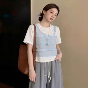 AIYITI | Plus Size Design Halter Lace Short Sleeve T-Shirt