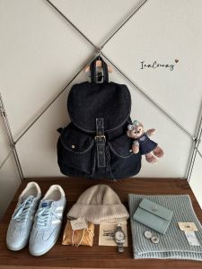 IAC Dog Green Large Capacity Denim Backpack Casual Travel Commuting Double Shoulder Bag Korean Style Womens Handbag