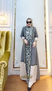 Gamis Modern Set Hijab Motif Cerruty Cantik Simple AM11