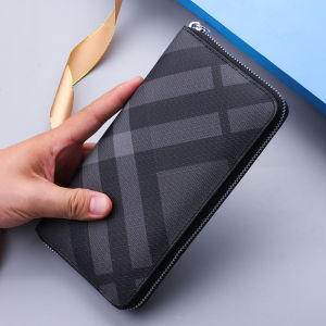 กระเป๋าสตางค์ผู้ชายทรงยาวแบบมีซิปความจุขนาดใหญ่ลายสก็อต กระเป๋าสตางค์แบบมีช่องเก็บเงินหลายช่อง กระเป๋าสตางค์ธุรกิจแบบลำลอง