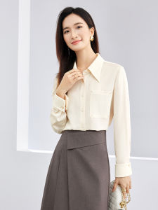 Elegant Embroidered Chiffon Shirt Womens Straight Long Sleeve Simple Design Heavy Embroidery Patchwork Stand Collar Autumn New Arrival