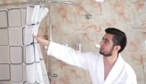 ราวม่านอาบน้ำโค้ง ราวโค้งเข้ามุม 304ท่อสแตนเลส การออกแบบกล้องส่องทางไกล การติดตั้งโดยไม่ต้องเจาะ(ไม่มีม่านอาบน้ำ)