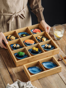 Sushi Dessert Appetizer Condiment Dish Bamboo Nine-grid Plate
