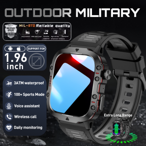 LIGE Military Smart Watch Men Outdoor Sports 3ATM Waterproof Blood Oxygen Bluetooth Call Watches Men Smartwatch For Android New