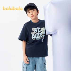 Balabala เสื้อยืดแขนสั้นสำหรับเด็กผู้ชาย2024ผ้าคอตตอนขนาดกลางและขนาดใหญ่เหมาะกับฤดูร้อน