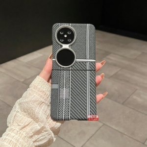 Ultra-thin Drop Protection Phone Case Vintage Fiber Patterned Grid Stripes Compatible with Huawei P50 Pocket s/Pocket 2