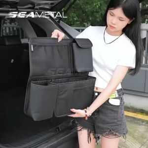 SEAMETAL Car Boot Storage Bag Rear Seatback Multifunction Hanging Bag Leather Waterproof Car Trunk Organizer Bag