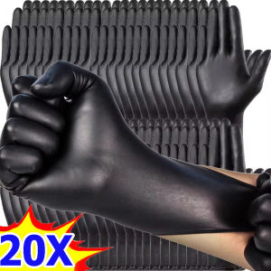 20 ชิ้น ถุงมือป้องกัน PVC สีดำเกรดอาหารแบบใช้แล้วทิ้ง / ถุงมือป้องกันสำหรับการแปรรูปอาหาร / ถุงมือป้องกันงานบ้านที่ทนทานต่อการสึกหรอ / ถุงมือป้องกันสำหรับงานทำสวน