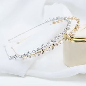 Bando Kristal Manik Berlian Light Gold Headband Bando Pesta Wanita Headpiece Bridesmaid Headpiece