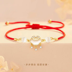 Delicate Cats Eye Stone Imitation Bracelet for Women Luxury Minimalist Woven Hand Rope Lucky Year Red Rope Ankle Chain New Model