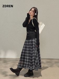 ZHANGDAREN | Bộ Đầm A-line Vintage Mỏng Dài Màu Đen