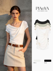 PIAOYA | Asymmetric Slanted Neck Slim Fit T-Shirt