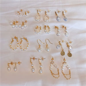 18K Gold Plated Natural Freshwater Pearl Drop Earrings Elegant Fairy Tale Design Dainty Pearl Studs And Hoops Fashion Jewelry