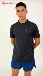 GEN ACTIVE Kaos Olahraga Pria Mockneck Zipper Pakaian Olahraga Cowok Dry Fit Gym Fitness Padel