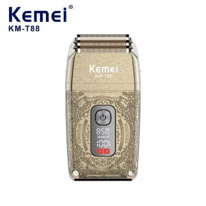 Kemei KM-T88 High Power Electric Foil Shaver LCD Smart Screen Beard Trimmer Retro Metal Reciprocating Three Blades Rechargeable Razor Shaver