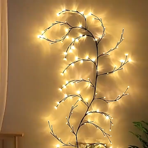 Christmas 96LED Tree Branch Rattan Lights Willow Vine Lights Warm White Easy Install Wall Home Decor Halloween &Christmas Decorations