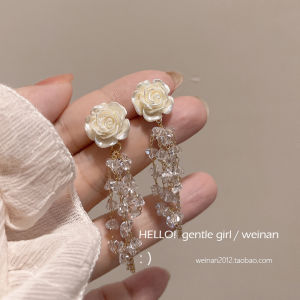 Elegant Long Tea Olive Flower Fringe Mosquito Coil Tray Earrings Women Fashionable Ear Clip Ons Korean Style Jewelry