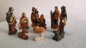 10Pcs Set Jesus Nativity Scene Ornaments Set 3D Birthdays Home Christmas Resin Crafts