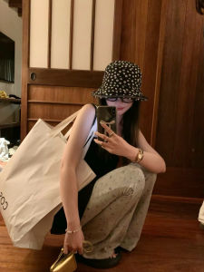 Shu Jiu Jia Black Small Floral Fresh Sun-Shade Fisherman Hat Female Summer Cute Bows Face-Looking Little Wild Bucket Hat Fashion